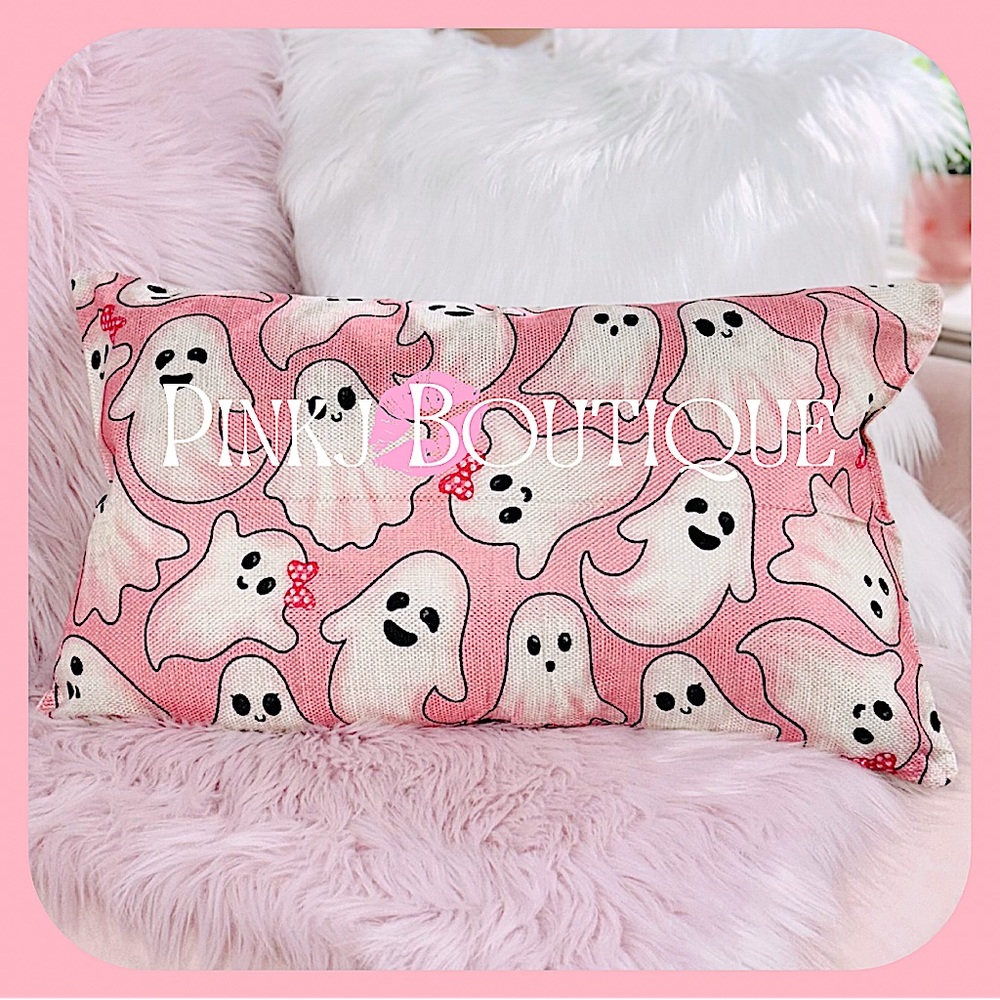 💗👻Pink {Sassy Ghost} Adorable Print Halloween Decorative Cushion Case Cover!